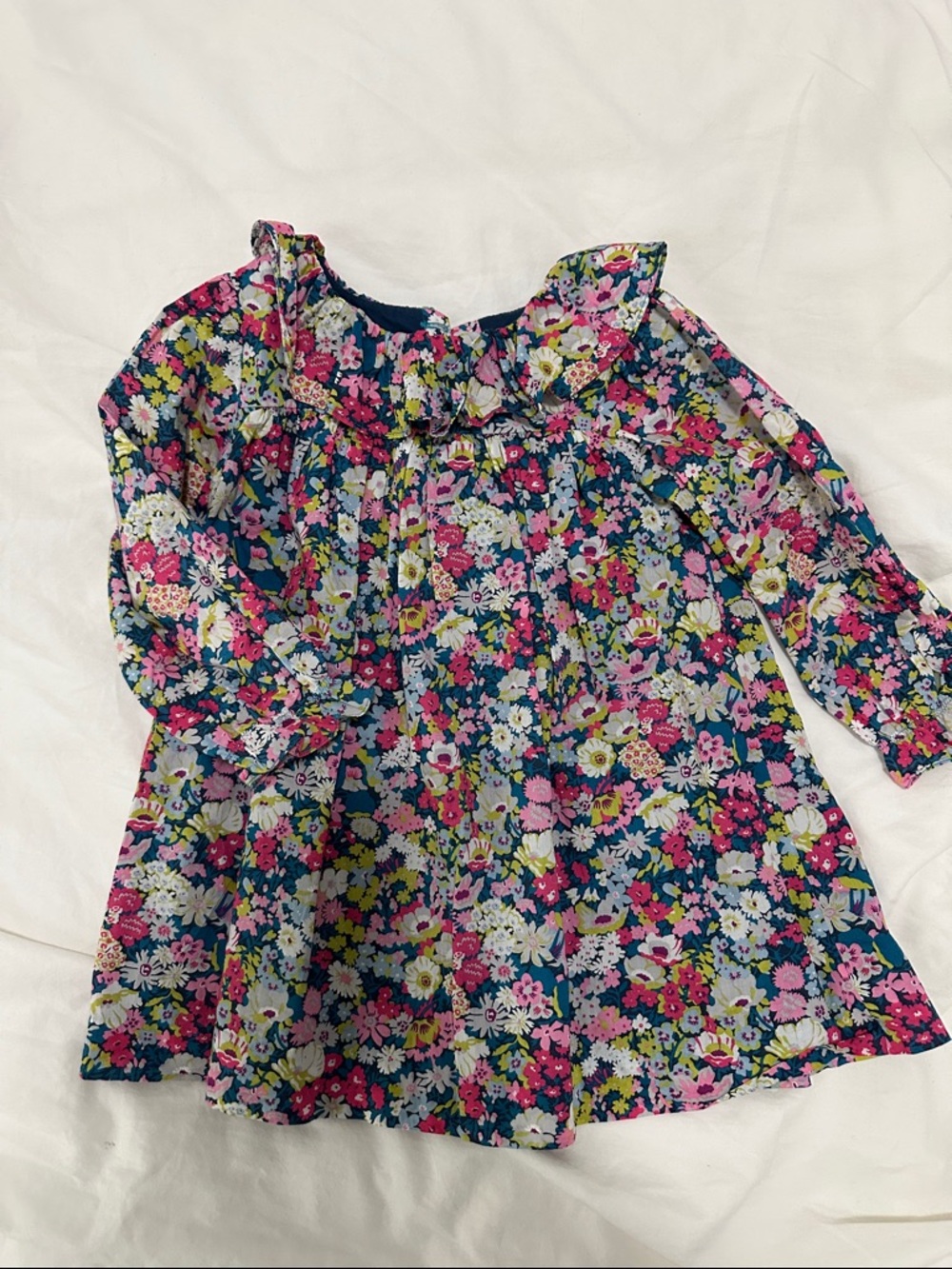 Jacadi Paris Girls Floral Ruffle Neck Dress